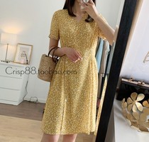 Sweet retro summer new fresh floral print v-neck slim fake wrap loose dress tea break skirt