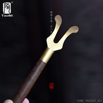 Pottery fan iron pot fork pot holder lid clip Japanese Old Iron Pot Black sandalwood copper fork pot holding pot anti-hot tea ceremony accessories