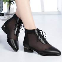 Summer leather mesh boots Womens hollow boots Mesh low heel boots Thin cool boots Womens boots Spring and Autumn boots Martin boots