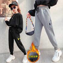 Girls plus velvet pants one velvet autumn and winter padded trousers childrens sports pants girls winter tide warm casual pants