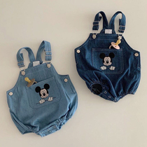 ins hot style 2022 summer Korean baby cute cartoon denim overalls shorts baby romper one-piece romper