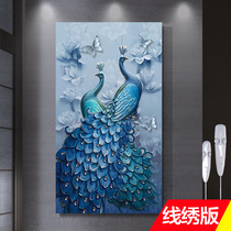 Mona Lisa Cross embroidered peacock 2021 new line embroidered living room Grand brief about modern vertical version Xuan Guanguan Corridor full embroidery