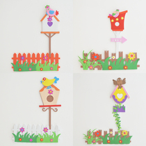 Creative Wall Stickers 3D Solid Decoration Background Wall Small Bird Fence Self-Glued Foam Cartoon Arrangement Nursery Blackboard