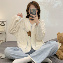 Womens pajamas spring and autumn 2022 suit pure cotton cute cardigan new outerwear home service casual long-sleeved winter bear