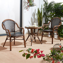 Outdoor woven rattan table and chair Tea table combination Outdoor leisure furniture Courtyard Garden dining table Cafe milk tea shop table and chair