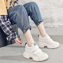 2020 Spring New Inner height father shoes ins women small white shoes thick soled Velcro sports casual shoes X0307