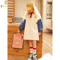 Girls autumn dress Korean version of foreign style children 2021 new high-end cotton color long sleeve girls childrens clothing tide