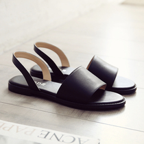 Leather flat sandals female ins tide minimalist retro casual all-match summer simple soft-soled non-slip Roman shoes