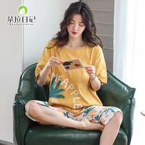 Sleepwear Summer Thin style pure cotton Seven Pants Short Sleeves Cute Pineapple Han Edition Casual Students Can Wear Home Suits Suit