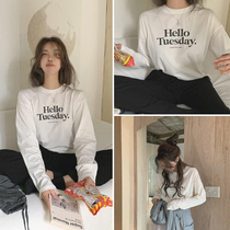 Korean Dongdaemun new womens clothing Mocobling white letter printing 2022 spring long-sleeved T-shirt