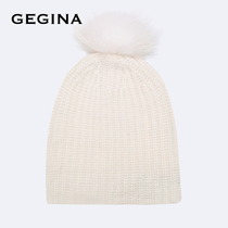 Gigina GEGINA white cashmere simple Joker warm embroidery embroidered lady hair ball knitted hat