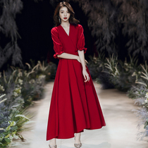 Dress women can usually wear 2021 summer New temperament wine red long sleeve back dress bride toast