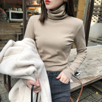 Turtleneck plus velvet base shirt womens 2019 autumn and winter new solid color inner long-sleeved t-shirt slim wild thickened top