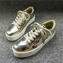 Original Single Golden Casual Shoes Low Help Board Shoes Girl Shoes Brief Personality Wave Han Pine Pastry Bottom 100 Hitch Mirror Shoes Students