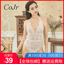 Cojr Sexy lingerie womens transparent one-piece lace Deep V sexy tight sex suit bed temptation