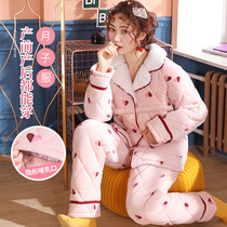  Pregnant womens pajamas Womens autumn and winter thickened flannel flannel postpartum coral velvet mothers monthly clothes Breastfeeding and pregnancy