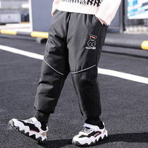 Boys down cotton pants autumn and winter thickening winter 2022 new western style childrens winter clothes plus velvet net red pants tide