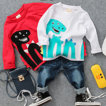 Autumn new childrens two-color long sleeve T-shirt boys and girls cartoon pattern base shirt baby top T tide