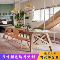 Nordic Solid Wood Meeting Table Log Retro Desk Loft Strip Table Rectangular Training Bench Dining Table And Chairs