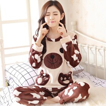 Pyjamas Winter Coral Suede Korean version sweet and long sleeves thickened with velvet Flannel Autumn winter Home Suits Suit