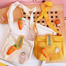 Japanese cute soft girl student embroidery Baita ins shoulder messenger bag cute Harajuku canvas bag mobile phone bag female