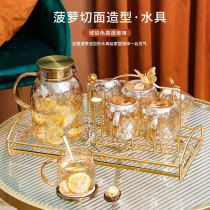 Nordic minimalist glass water tea set home living room creative pineapple grain tea cup water cup combination set