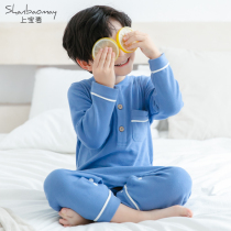 Shangbaomai Spring and Autumn childrens one-piece pajamas Boys cotton thickened warm boys baby pajamas one-piece long sleeves