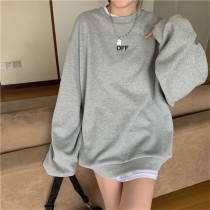 South Korean OFF necroswomen 2022 spring Korean version of the Korean version of the Tide Cards Loose thickening medium long jacket Korean version blouses long sleeves