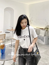 South Korea KIMHEKIM short sleeve loving peach heart letter logoT-shirt blouses white early spring female relaxation
