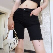 21 New Yang Tongzian power high waist denim shorts five-point pants riding pants black elastic sports tight Women