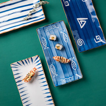 Japanese hand-painted ceramic long plate Creative retro rectangular sushi plate Snack plate dish plate Household dessert long plate