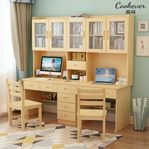 Solid wood double home with door desk bookshelf combination 1 8 customized children learning and writing computer desk 1 6