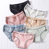 Underwear womens cotton 100% cotton autumn and winter new threaded underwear womens pure cotton mid-waist large size sports briefs women