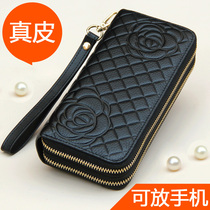 Real leather wallet woman long style double zipped hand grab bag large capacity money clip multifunction new tricks leather wallet phone bag