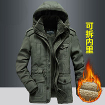 Winter cotton coat Mens quilted jacket Military coat Velvet thickened removable lambskin liner Cotton suit tooling jacket