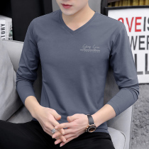 2022 new hit undershirt men t-shirt long sleeve v collar autumn clothes in autumn clothing body with pure cotton thin lap trendy white