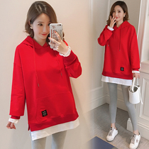 Pregnant women autumn suit fashion 2020 new fashion mom medium-long hooded top belly pants two-piece suit