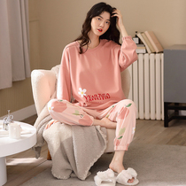 Pajamas women Spring and Autumn Winter cotton long sleeve 2021 new fashion leisure size cute home clothes two-piece set