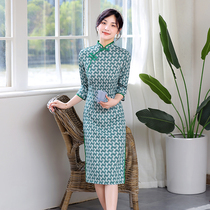 Wave dress autumn 2020 new Korean version of slim temperament retro literary and long improved cheongsam skirt