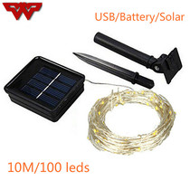 10m Solar LED String Lights Holiday Fairy Copper Wire Lights
