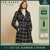 TED BAKER black and white plaid wool coat ladies autumn and winter long contrast woolen trench coat