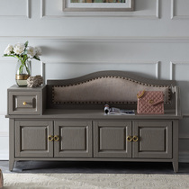 Light luxury back change shoe stool solid wood leather wear shoe stool door shoe cabinet entry porch storage stool storage bed end stool