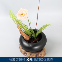 Chinese Zen black ceramic flower pot Flower pot Sword mountain flower arrangement Japanese-style small original flow creative flower road round drum flower pot