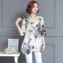 2023 summer new large-size belly-covering bottoming shirt is thin and loose womens clothing fat mm mid-length chiffon top t-shirt
