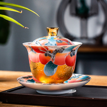 999 True gold Third only cover bowl Kung Fu Masters Cup Xiao Jianhui Hand-painted Thin Tire Porcelain Tea Tea Set High Gear Gift