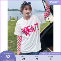 MSShe big code womens dress 2022 new summer dress fat mm lox round collar letter embroidery with long short sleeve T-shirt