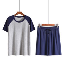 Summer men Modale sleepwear sleeves Short sleeves shorts Round collar thin Young half sleeves Big code mens home uniforms