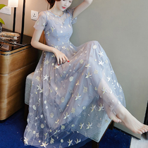 Fashion dress female temperament long small fairy summer 2021 new goddess fan fashion waist skirt