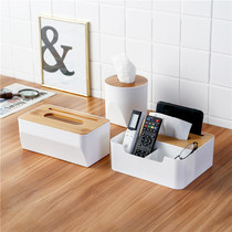 Creative Nordic plastic tissue box Household living room napkin Mobile phone perfume storage box Pumping paper box Bamboo and wood lid