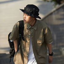 Hong Kong Tide Card Day Ensemble Retro Tooling Short Sleeve Shirt Male Tide Loose Half Sleeve Port Wind Casual Summer Lining Man